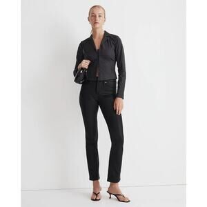 NWT Madewell Kick Out Crop Jeans in True Black Wash: Coated Edition Size 26